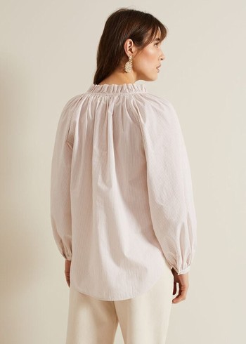 Phase Eight Seraphina Stripe Frill Shirts White Australia | OW6125804